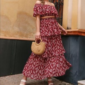 Off Shoulder Plants Top & Layered Ruffle Skirt Set